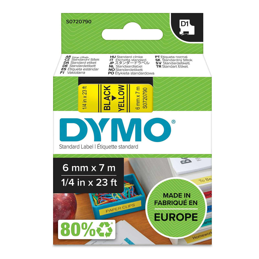 Dymo ruban D1 6 mm x 7 m Noir sur Jaune S0720790