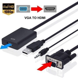 Adaptateur Audio - Video - VGA Mâle Vers HDMI Femelle