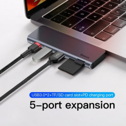 5en1 USB 3.0 x 2 + SD + TF + HUB USB-C / type C PD Smart