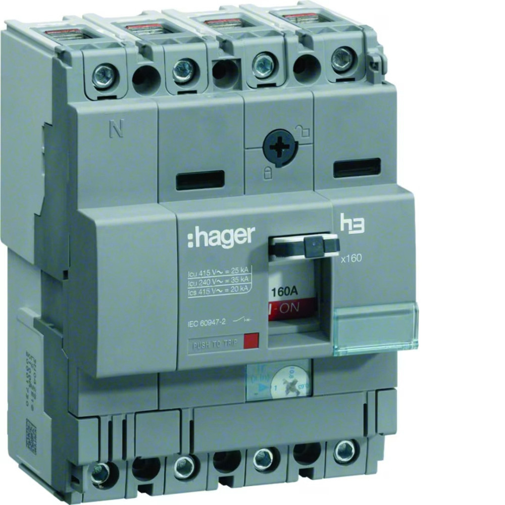 Disjoncteur boîtier moulé x160 4P 25kA 63A Hager - HHA064H