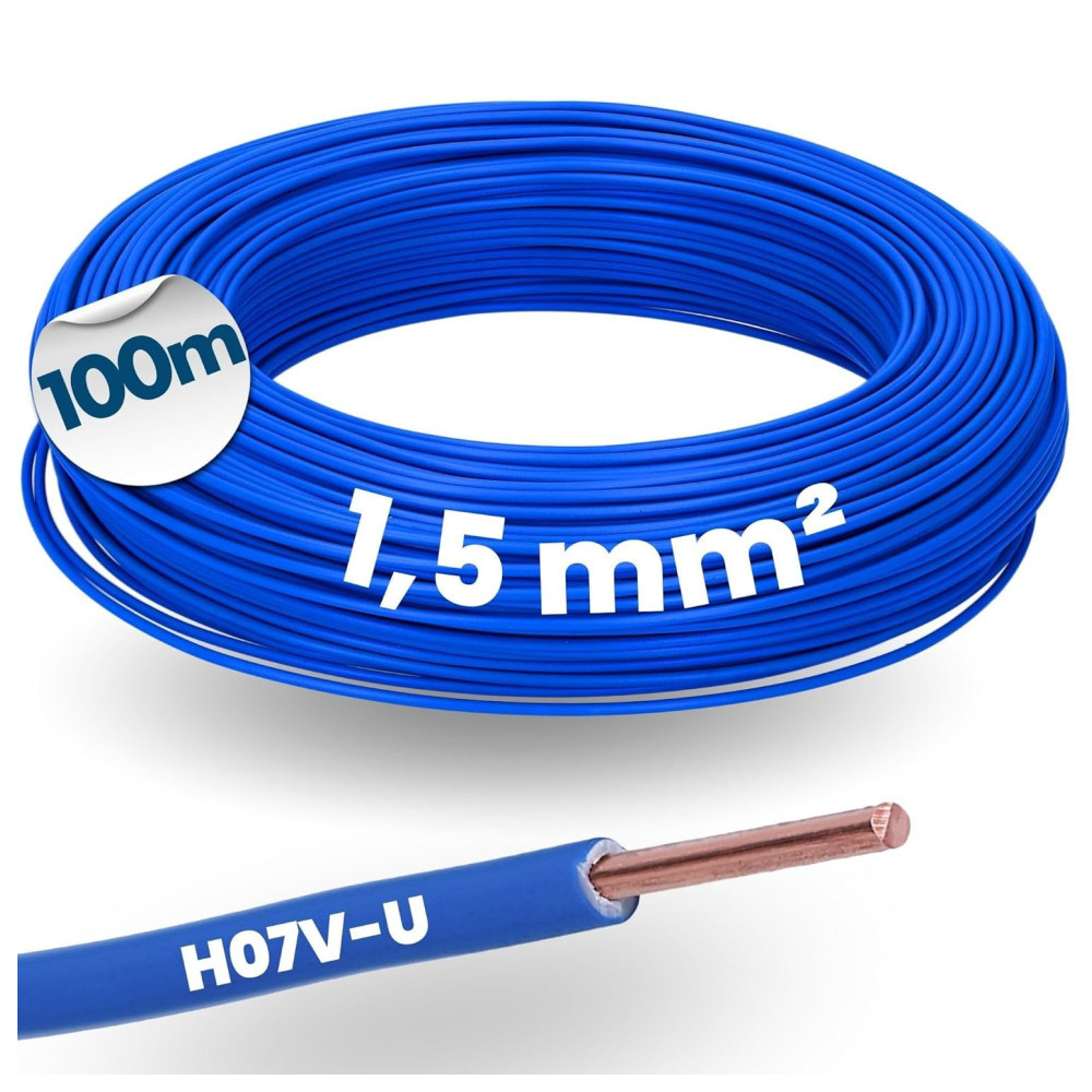 Fil électrique rigide H07VU 1.5² bleu - Couronne/Rouleau de