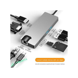 Adaptateur Type-C Vers HDMI 8 En 1 – Gris/Noir