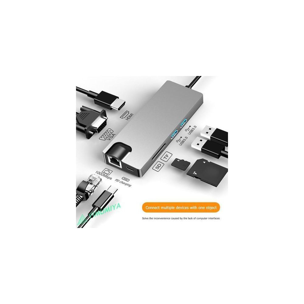 Adaptateur Type-C Vers HDMI 8 En 1 – Gris/Noir