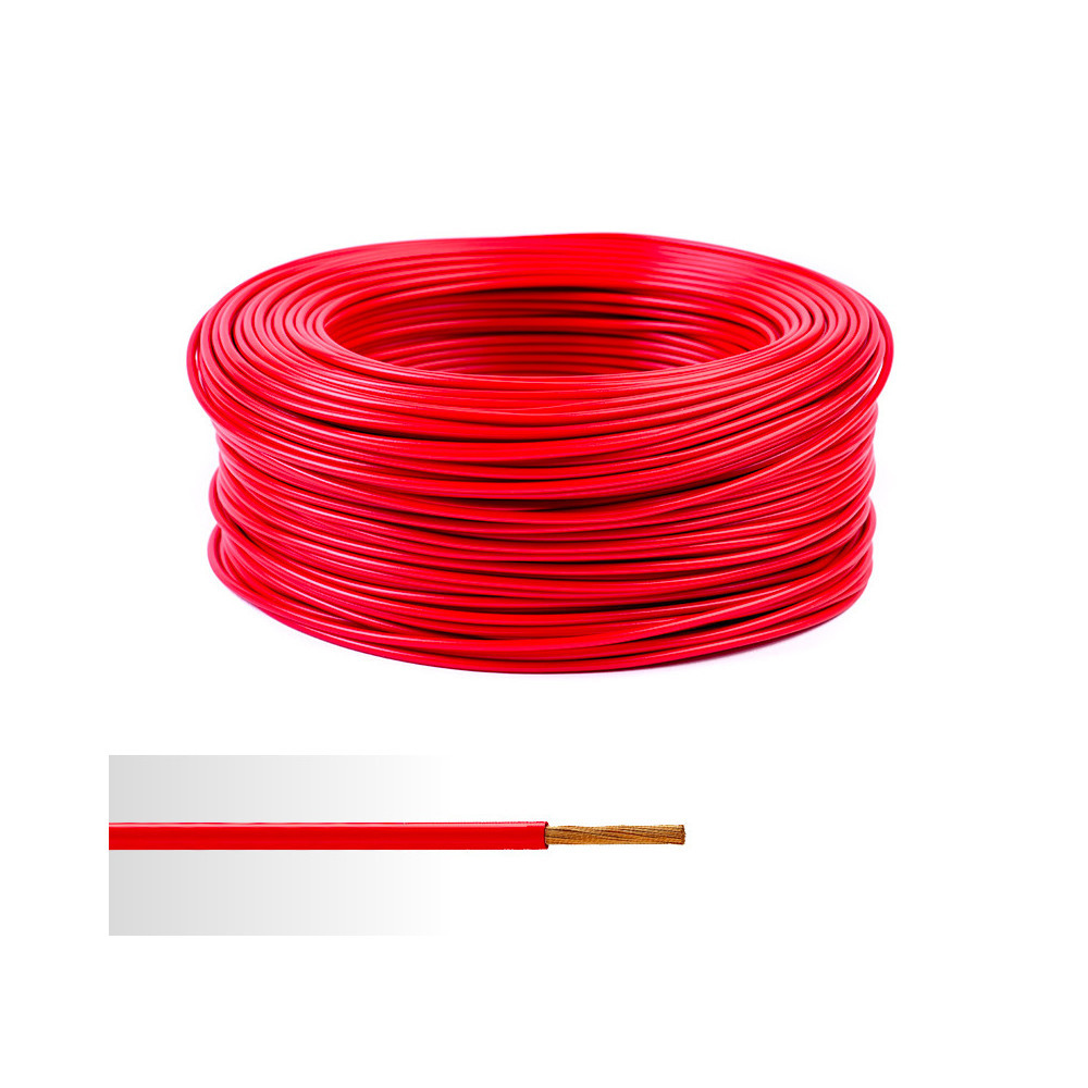 Fil électrique rigide H07VR 16² ROUGE Couronne/Rouleau de 100m