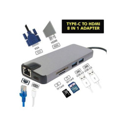 Adaptateur Type-C Vers HDMI 8 En 1 – Gris/Noir