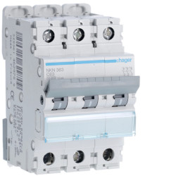 Disjoncteur 50A 3P 10-15kA Courbe C 3modules - Hager - NKN350