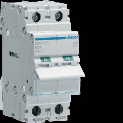 Interrupteur sectionneur 63A 2P 2 modules - HAGER - SBN263