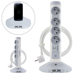 Tour multiprise 4 prises 2 ports USB dock micro USB parafoudre