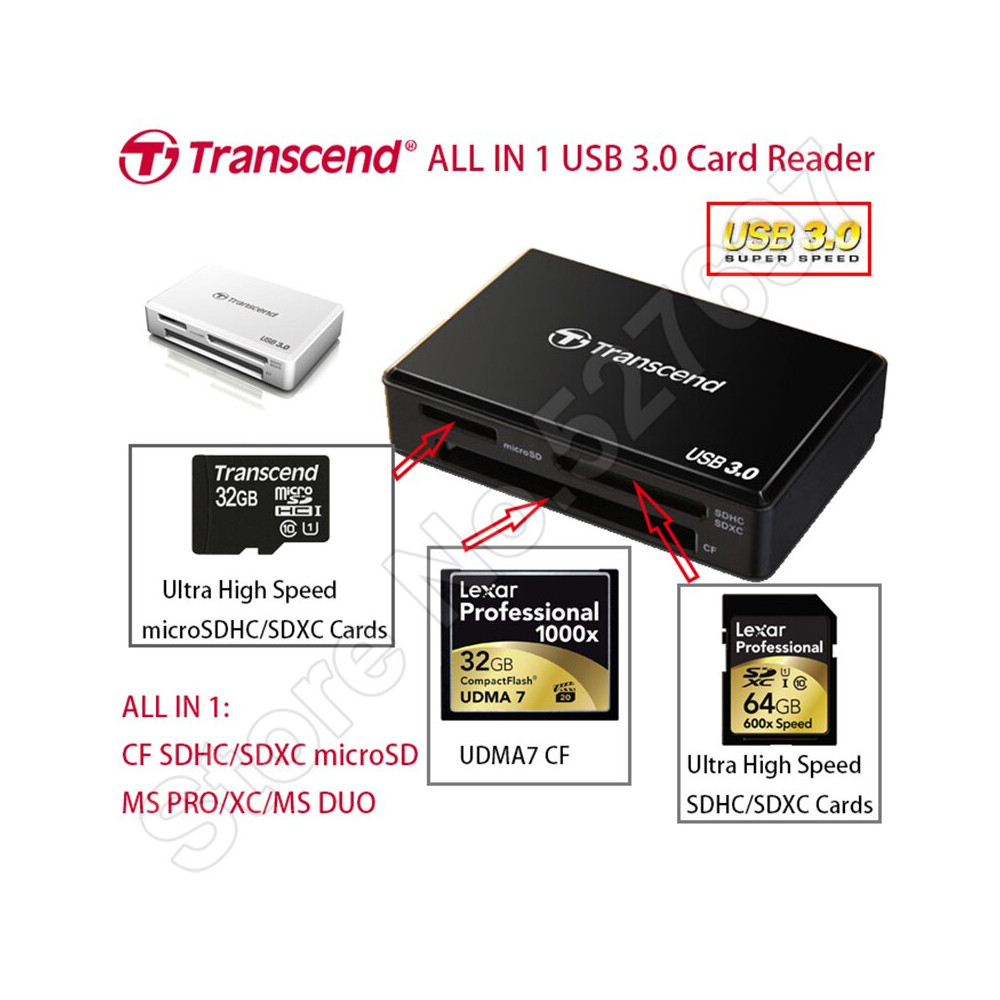 Transcend Lecteur Multi-cartes Transcend USB 3.0 RDF8